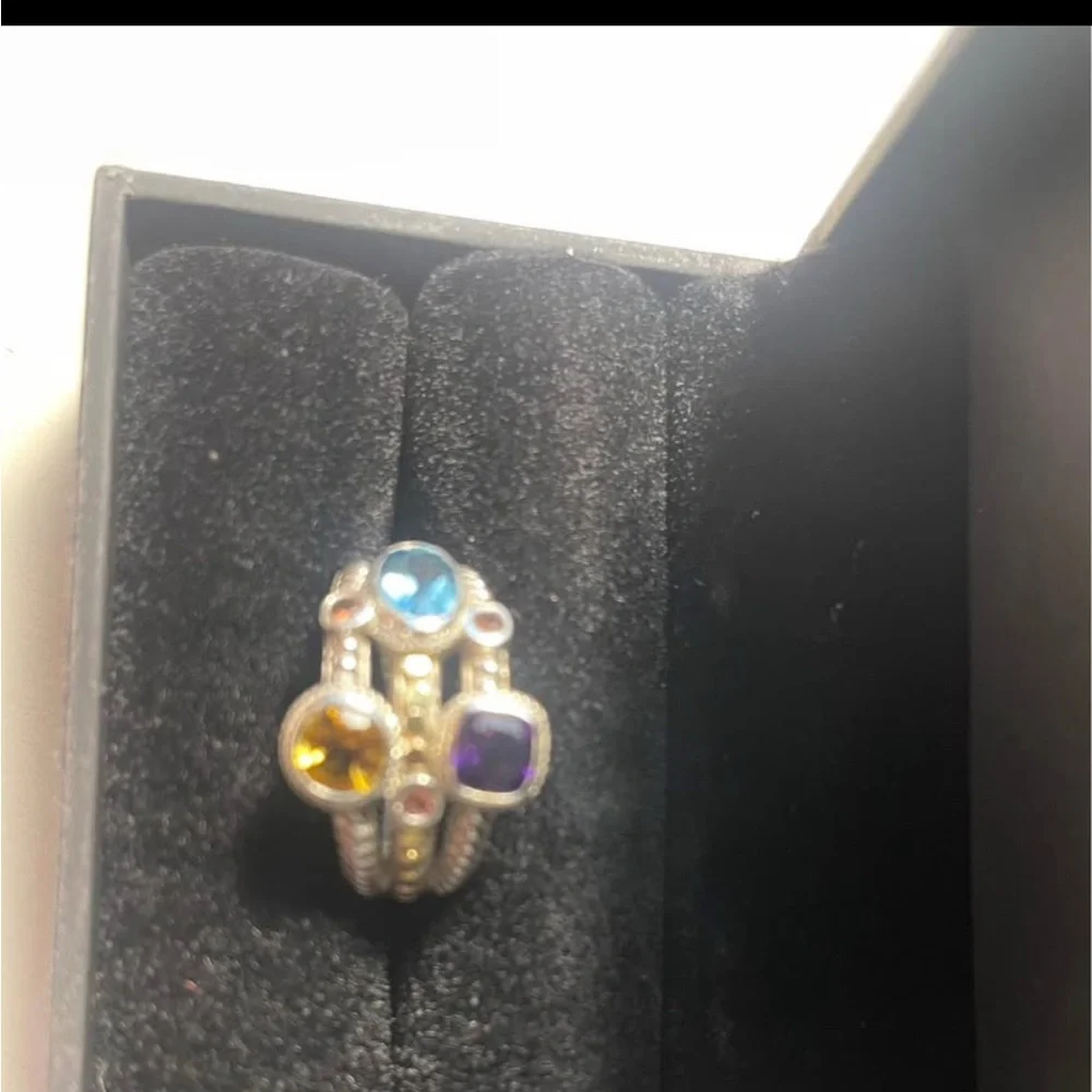 Effy Silver Ring with Purple, Blue, and Yellow Stones - Picture 2 of 3